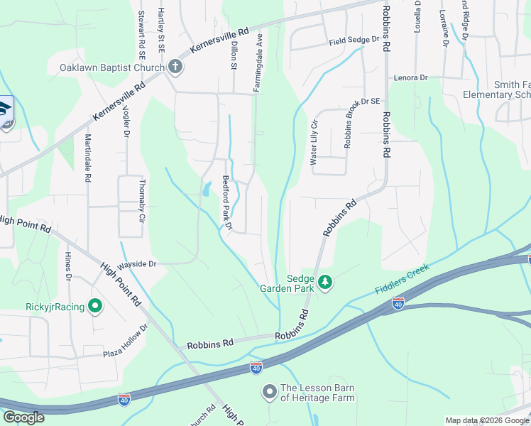 map of restaurants, bars, coffee shops, grocery stores, and more near 455 Bedford Knoll Drive in Winston-Salem