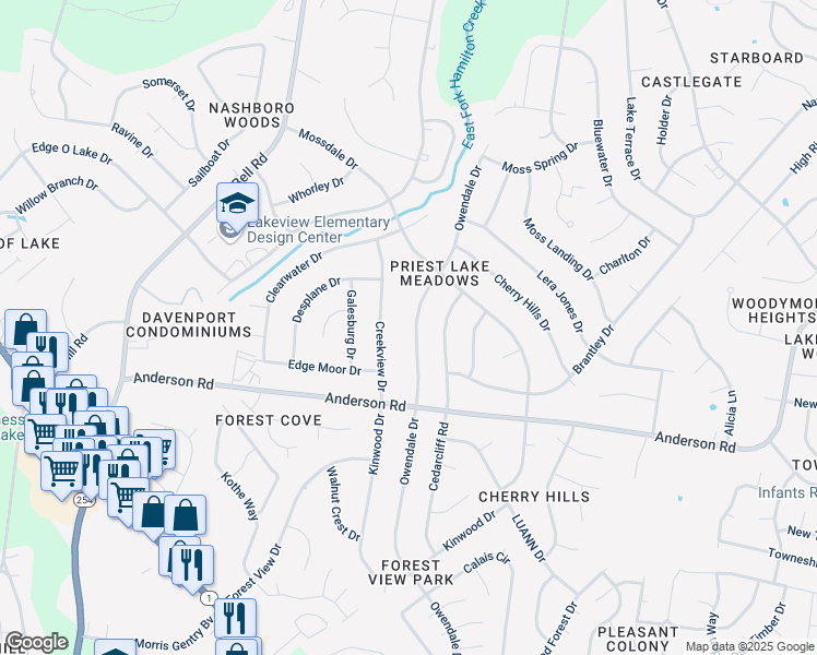 map of restaurants, bars, coffee shops, grocery stores, and more near 443 Owendale Drive in Nashville