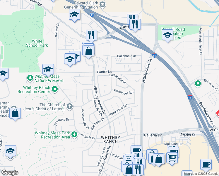 map of restaurants, bars, coffee shops, grocery stores, and more near 1463 Homestead Court in Henderson