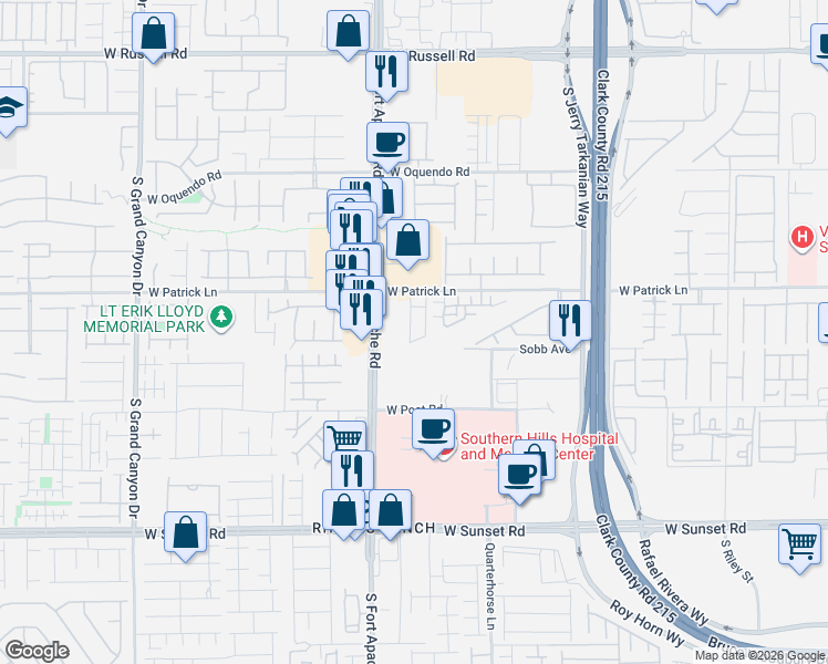 map of restaurants, bars, coffee shops, grocery stores, and more near 6160 Garden Crest Street in Las Vegas