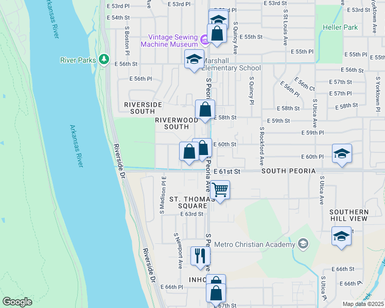 map of restaurants, bars, coffee shops, grocery stores, and more near 1122 South Newport Avenue in Tulsa