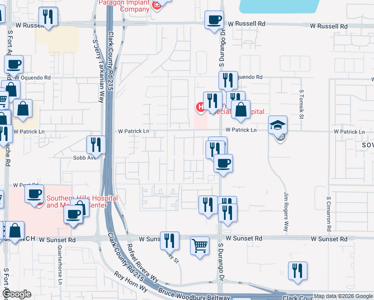 map of restaurants, bars, coffee shops, grocery stores, and more near 6166 Allen Cove Court in Las Vegas