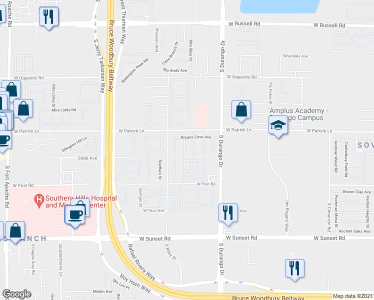 map of restaurants, bars, coffee shops, grocery stores, and more near 6166 Allen Cove Court in Las Vegas