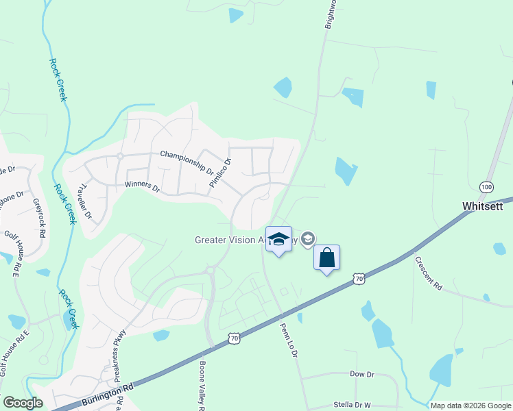 map of restaurants, bars, coffee shops, grocery stores, and more near 6866 Derby Run Drive in Whitsett