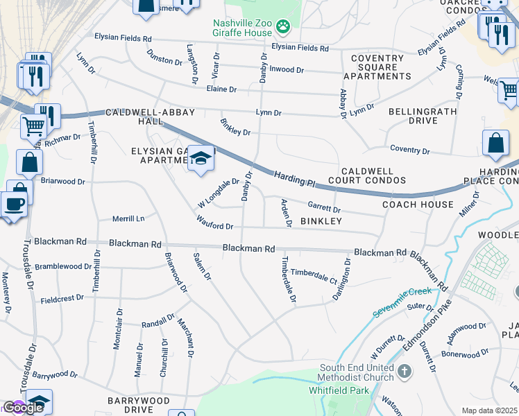 map of restaurants, bars, coffee shops, grocery stores, and more near 4809 East Longdale Drive in Nashville