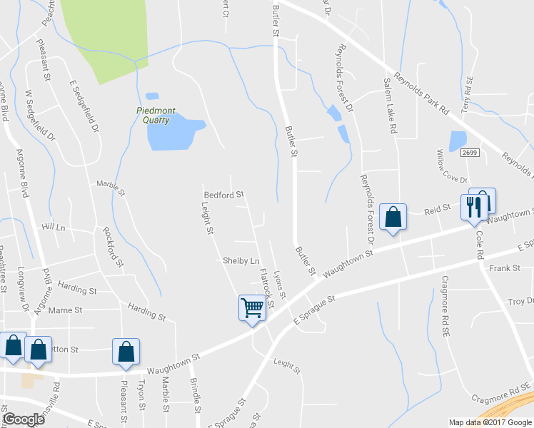 map of restaurants, bars, coffee shops, grocery stores, and more near 2040 Aveson Court in Winston-Salem
