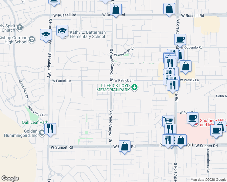 map of restaurants, bars, coffee shops, grocery stores, and more near 6157 Arlington Ash Street in Las Vegas