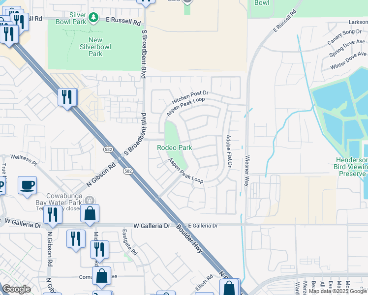 map of restaurants, bars, coffee shops, grocery stores, and more near 968 Sky Forest Drive in Henderson