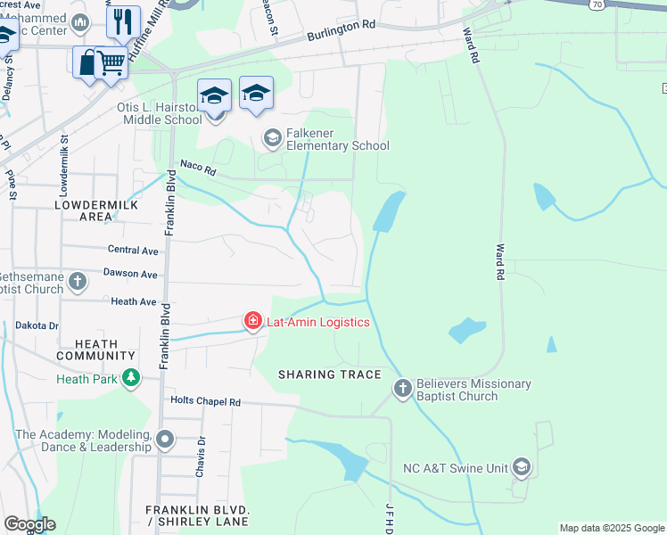 map of restaurants, bars, coffee shops, grocery stores, and more near 514 Menlo Park Road in Greensboro