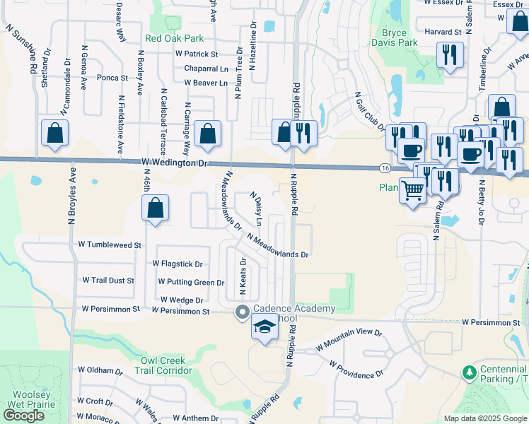 map of restaurants, bars, coffee shops, grocery stores, and more near 798 North Daisy Lane in Fayetteville