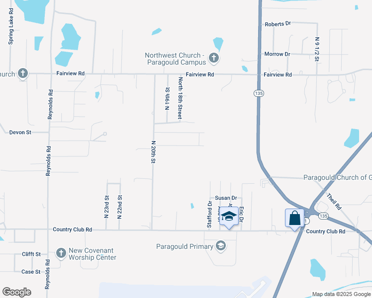 map of restaurants, bars, coffee shops, grocery stores, and more near 1701 Austin Lane in Paragould