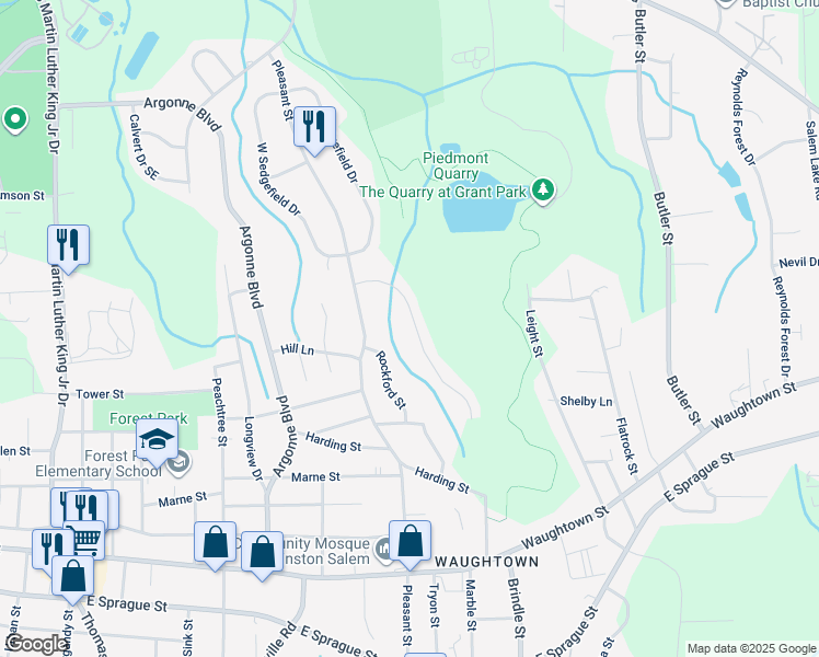 map of restaurants, bars, coffee shops, grocery stores, and more near 1564 Marble Street in Winston-Salem