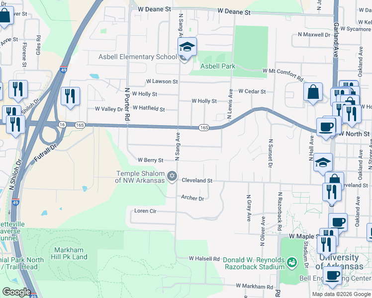 map of restaurants, bars, coffee shops, grocery stores, and more near 2009 West Ora Drive in Fayetteville