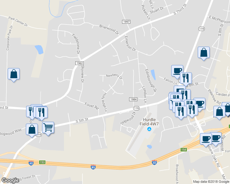 map of restaurants, bars, coffee shops, grocery stores, and more near 1162 Cedar Ridge Drive in Mebane