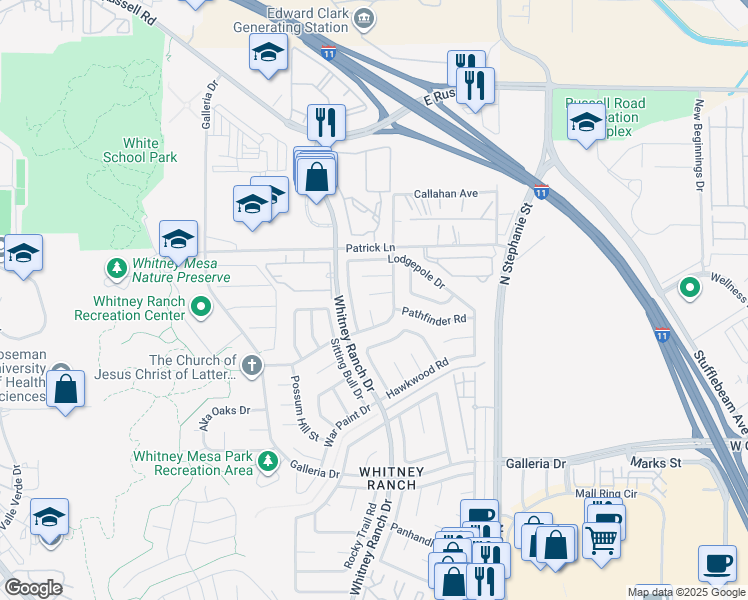 map of restaurants, bars, coffee shops, grocery stores, and more near 1463 Homestead Court in Henderson