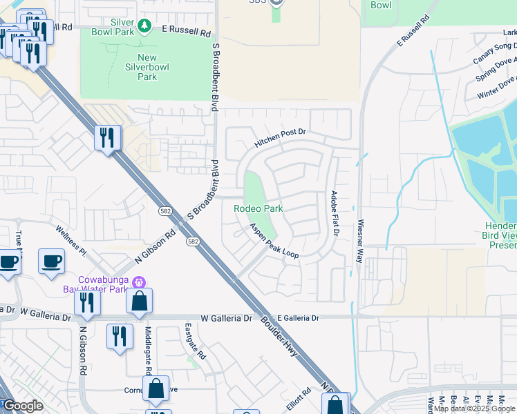 map of restaurants, bars, coffee shops, grocery stores, and more near 849 Aspen Peak Loop in Henderson