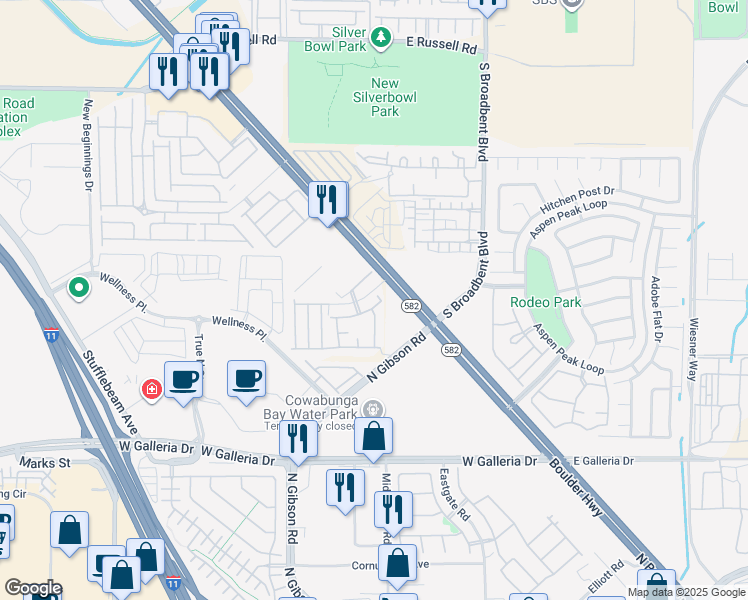 map of restaurants, bars, coffee shops, grocery stores, and more near 1109 Tulip Falls Drive in Henderson