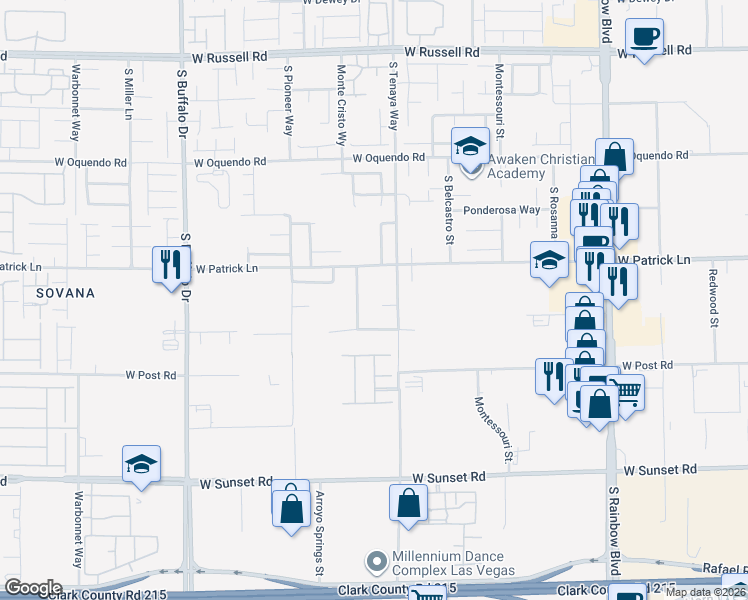 map of restaurants, bars, coffee shops, grocery stores, and more near 7378 Shady Breeze Court in Las Vegas