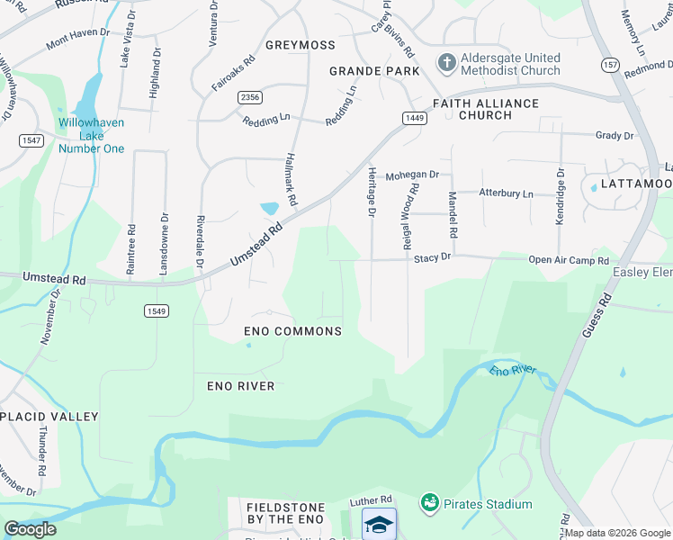 map of restaurants, bars, coffee shops, grocery stores, and more near 1713 Stacy Drive in Durham