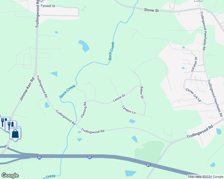 map of restaurants, bars, coffee shops, grocery stores, and more near 747 Lyndon Lane in Haw River