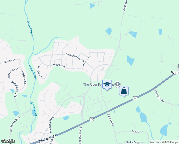 map of restaurants, bars, coffee shops, grocery stores, and more near 6833 Winners Drive in Whitsett