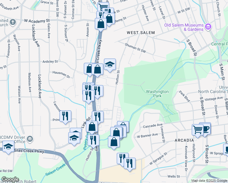 map of restaurants, bars, coffee shops, grocery stores, and more near 1040 Hutton Street in Winston-Salem