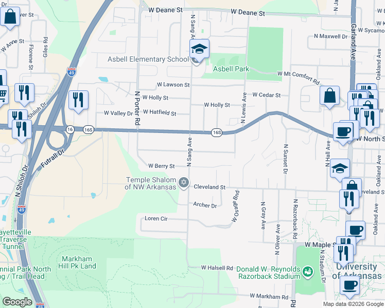 map of restaurants, bars, coffee shops, grocery stores, and more near 2009 West Ora Drive in Fayetteville