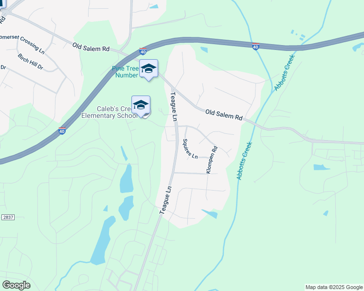 map of restaurants, bars, coffee shops, grocery stores, and more near 1520 Squires Lane in Kernersville