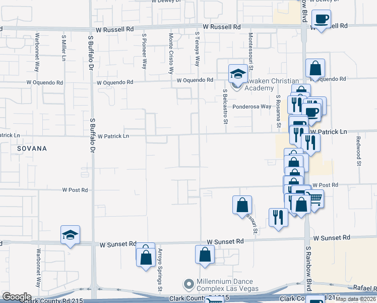 map of restaurants, bars, coffee shops, grocery stores, and more near 7378 Shady Breeze Court in Las Vegas