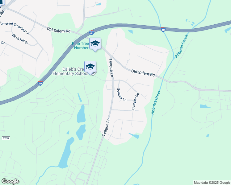 map of restaurants, bars, coffee shops, grocery stores, and more near 1520 Squires Lane in Kernersville