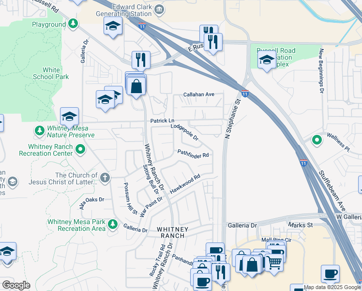 map of restaurants, bars, coffee shops, grocery stores, and more near 975 Flapjack Drive in Henderson