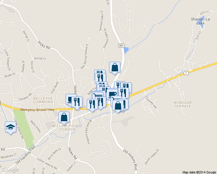 map of restaurants, bars, coffee shops, grocery stores, and more near 160 Belle Forest Circle in Nashville