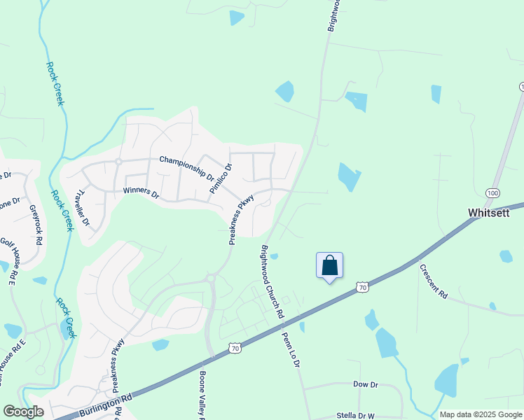 map of restaurants, bars, coffee shops, grocery stores, and more near 6866 Derby Run Drive in Whitsett