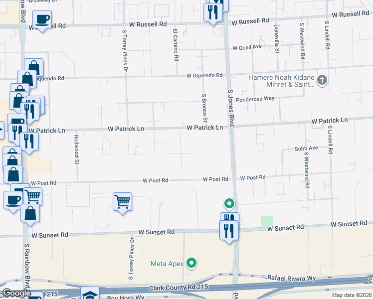 map of restaurants, bars, coffee shops, grocery stores, and more near 6180 El Camino Road in Las Vegas