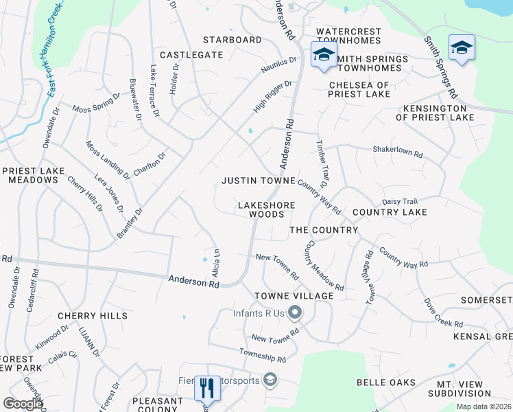 map of restaurants, bars, coffee shops, grocery stores, and more near 3240B Anderson Road in Nashville
