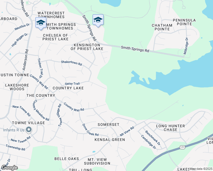 map of restaurants, bars, coffee shops, grocery stores, and more near 3528 Daisy Trail in Nashville