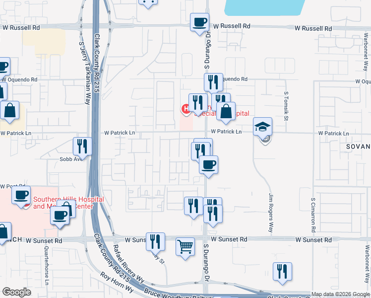 map of restaurants, bars, coffee shops, grocery stores, and more near 6155 Jennings Cove Court in Las Vegas