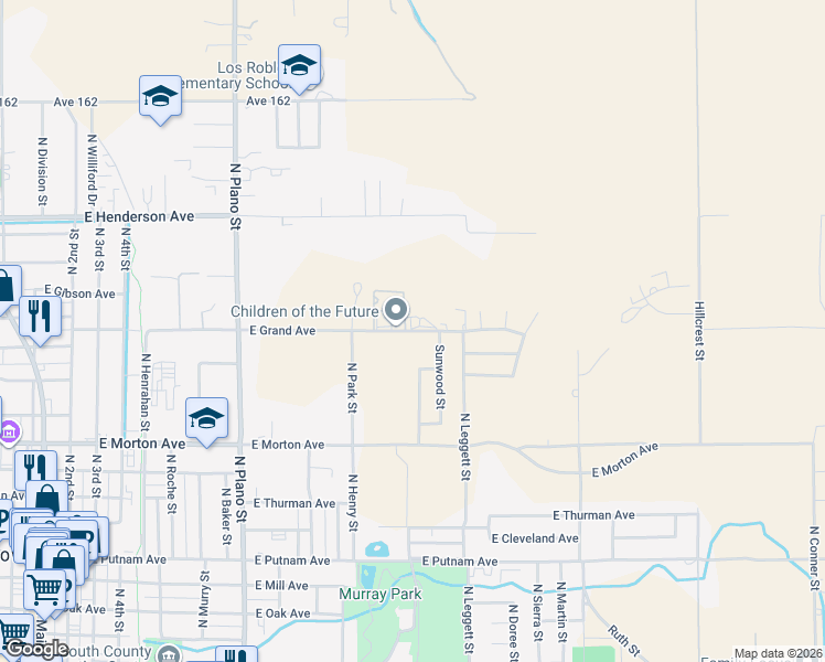 map of restaurants, bars, coffee shops, grocery stores, and more near 759 East Grand Avenue in Porterville