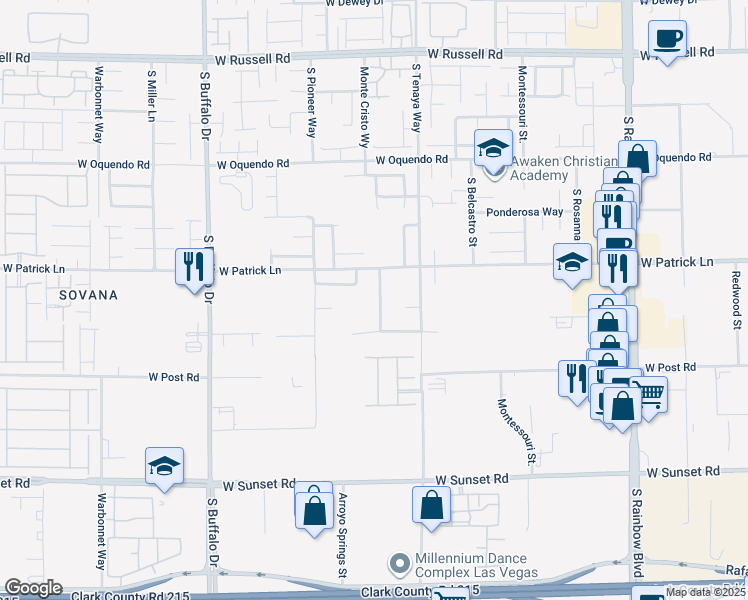 map of restaurants, bars, coffee shops, grocery stores, and more near 6157 Sundown Crest Street in Las Vegas