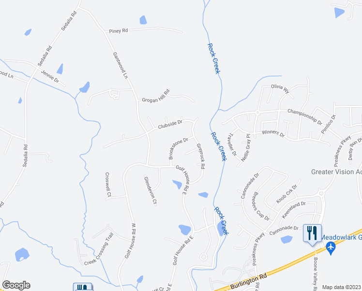 map of restaurants, bars, coffee shops, grocery stores, and more near 6512 Brookstone Drive in Whitsett