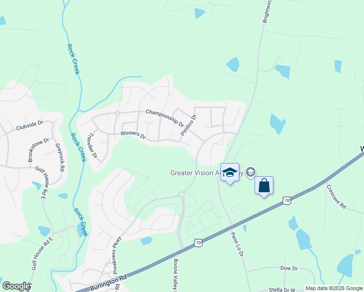 map of restaurants, bars, coffee shops, grocery stores, and more near 6818 Winners Drive in Whitsett