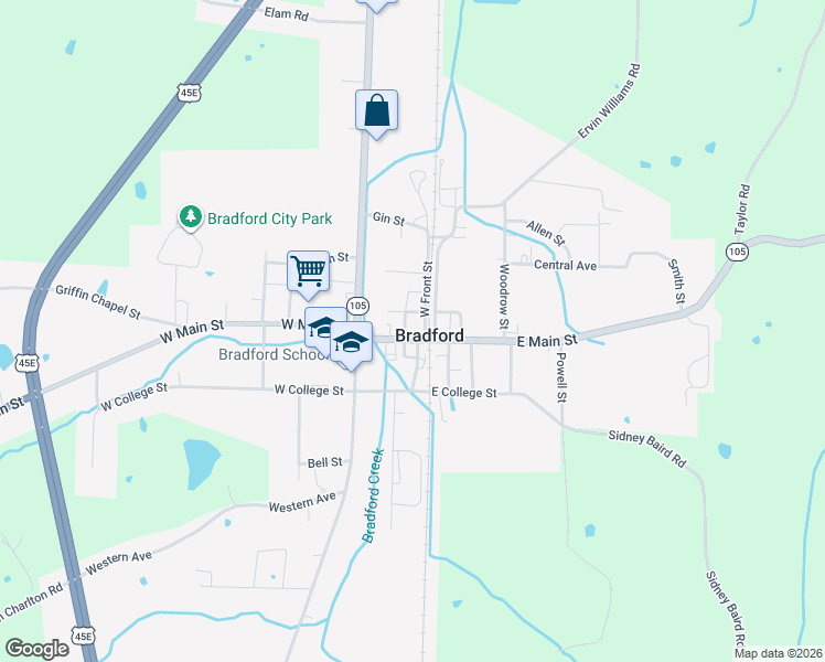 map of restaurants, bars, coffee shops, grocery stores, and more near in Bradford