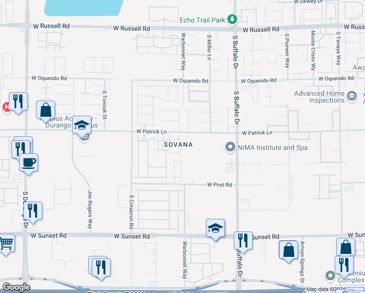map of restaurants, bars, coffee shops, grocery stores, and more near 6138 Villa Lante Avenue in Las Vegas