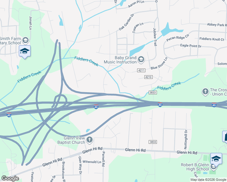 map of restaurants, bars, coffee shops, grocery stores, and more near 4387 Monica Court in Winston-Salem