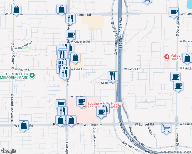 map of restaurants, bars, coffee shops, grocery stores, and more near 9184 Ellington Hill Lane in Las Vegas