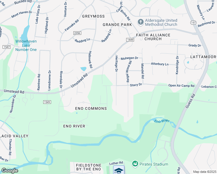 map of restaurants, bars, coffee shops, grocery stores, and more near 1001 Umstead Grove Way in Durham