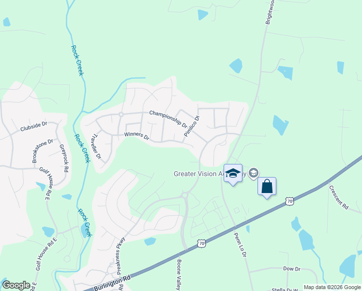 map of restaurants, bars, coffee shops, grocery stores, and more near 6818 Winners Drive in Whitsett