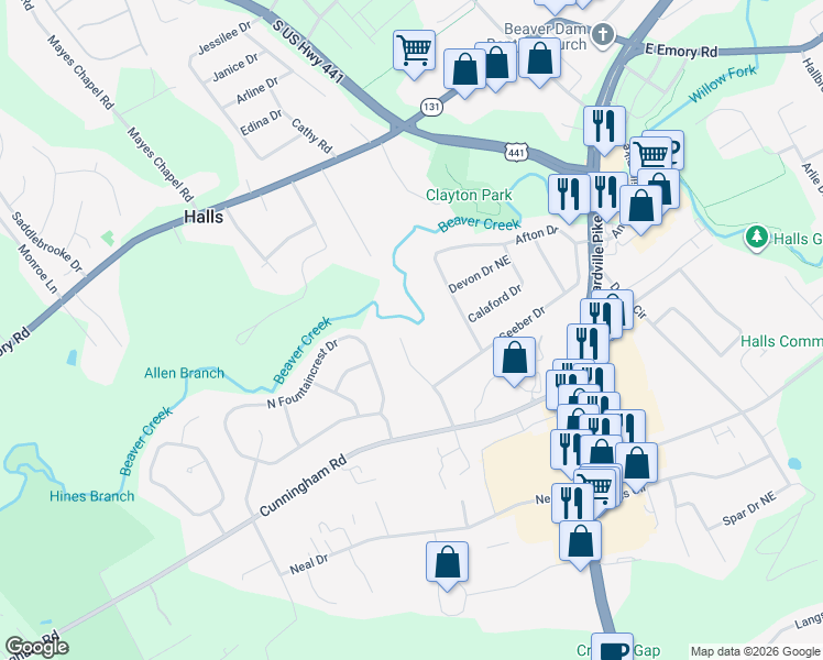 map of restaurants, bars, coffee shops, grocery stores, and more near 7116 Rollins Road in Knoxville