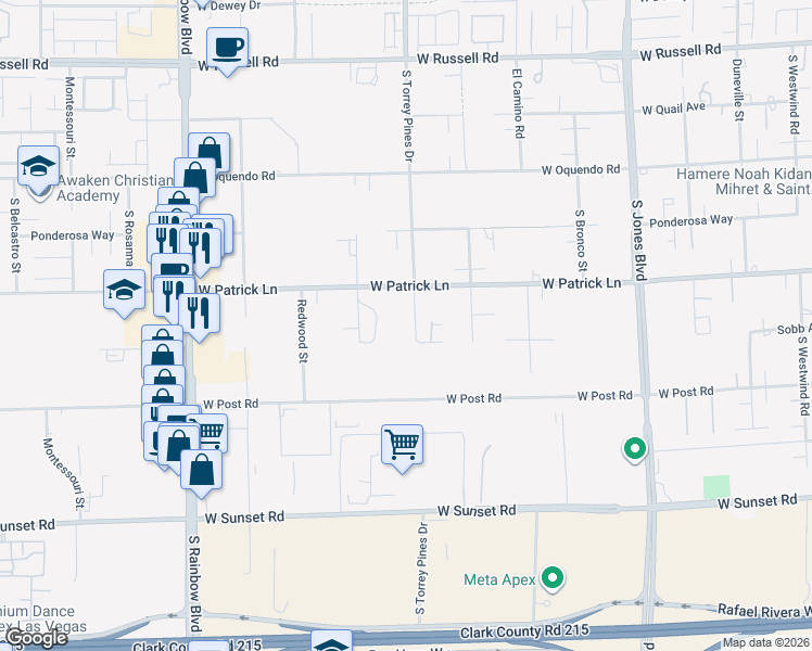 map of restaurants, bars, coffee shops, grocery stores, and more near 6510 Sobb Avenue in Las Vegas