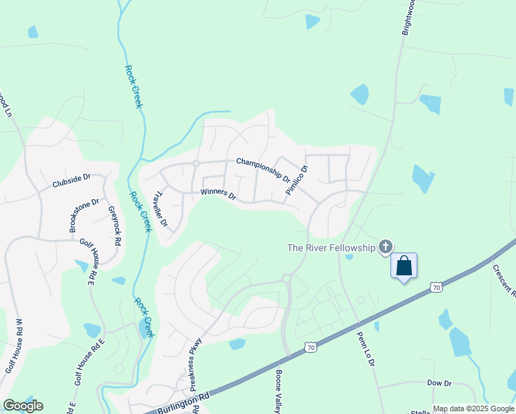 map of restaurants, bars, coffee shops, grocery stores, and more near 6802 Winners Drive in Whitsett